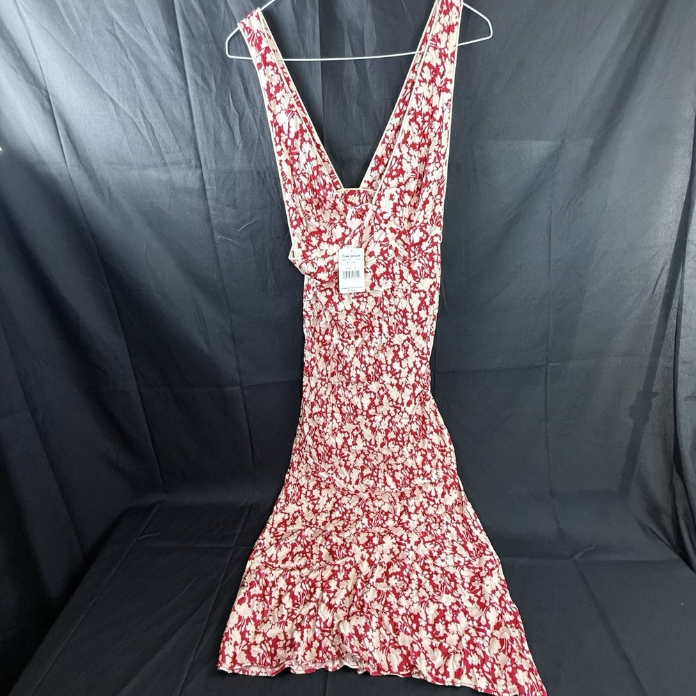 Free People Ohh La La Red Floral Bias Cut Midi Dress Red Sleeveless Size 10 $138 - Picture 2 of 9